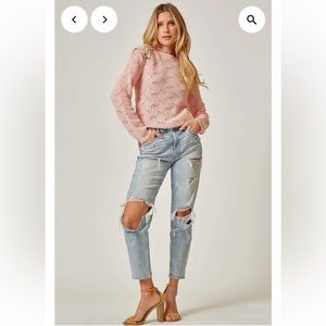 Andree by Unit Pink Lace Shoulder Sweater Lightweight Plus 1x